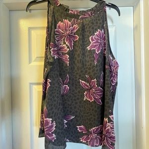 Gray and purple sleeveless blouse